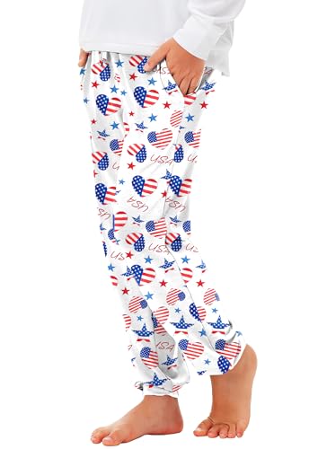 Image of Deerose 4th of July Pants American Flag Drawstring Sweatpants with Pockets 5-14 Years