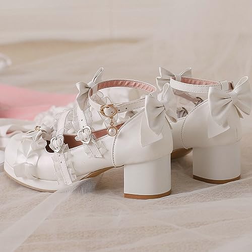 LUXMAX Women Cute Kawaii Shoes Lolita Mary Janes Chunky Heel Ankle Strap Pumps with Bow Buckle Sweet Pumps3