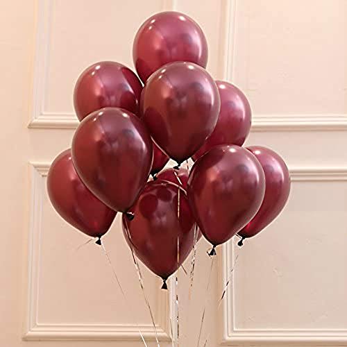 Image of AMFIN (Pack of 50) Burgandy Metallic Balloons with Matching Curling Ribbon for Birthday Decoration, Happy Birthday Balloons Decoration, Metallic Balloon Party Balloon,- Burgandy