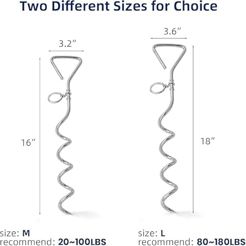 WePet Hundepflock, langlebiger silberner Spiralanker, sichere Outdoor-Befestigung für alle Leinen und Ketten, geeignet für Camping und Garten, rostfrei, einfache Installation, Größe M (42cm)