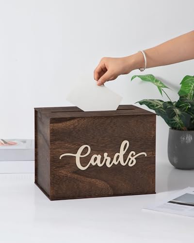 Xhqsulsclac Wedding Card Box with Lid Wood Gift Card Box for Wedding Reception Rustic Envelope Money Box for Wedding Party Birthday Bridal Shower Baby Shower Graduation Decorations (12x9x8.9 inch)