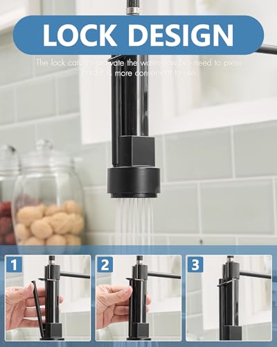 Image of AIMADI Black Kitchen Faucet with Pull Down Sprayer,Stainless Steel | Spring Kitchen Sink Faucet with Soap Dispenser,Modern Single Handle Faucets for Farmhouse,RV,1or 3 Hole