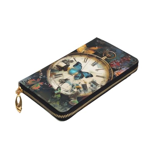 Butterfly Clocks Printed Long Wallet for Women Men Cute PU Leather Wallet with Coin Purse and Credit Card Holder3