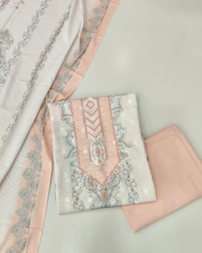 Image of KTI Women Cotton Unstitched Salwar Suit Material with Dupatta Geometric & Floral Printed Dress Material for Daily Wear Casual & Office Wear