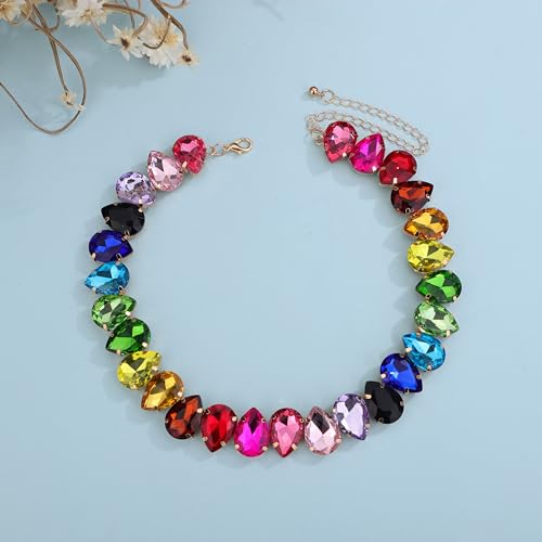 YERTTER Sparkle Colorful Full Rhinestone Choker Oval Crystal Chain Collar Stunning Boho Crystal Statement Clavicle Choker Necklace for Wedding Women Girls4