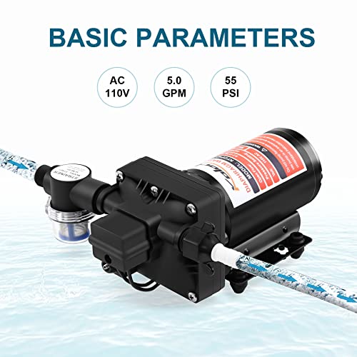 110V Water Pressure Diaphragm Pump,Kolerflo 5.0 Gpm 55 Psi Self Priming Water Pump Built-In Pressure Switch With Us Plug For Kitchen Bathroom Rv Caravan Marine Yacht(Fl42-110V) #TOP1