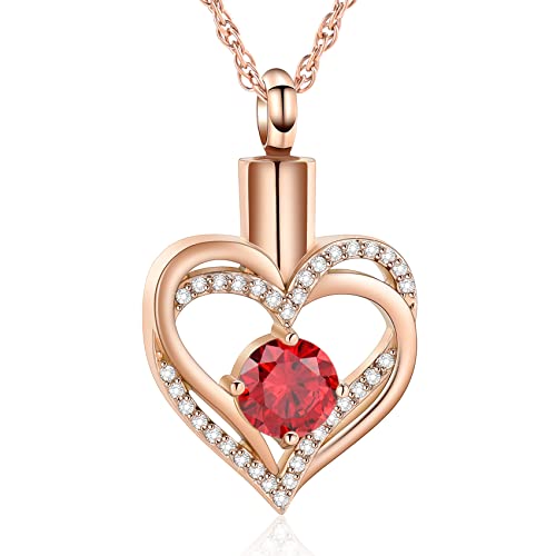 Minicremation Cremation Urn Necklace for Ashes Cremation Jewelry Heart Urn Necklace for Women Girls Birthstone Memorial Jewelry Pendant for Ashes for Human Pet