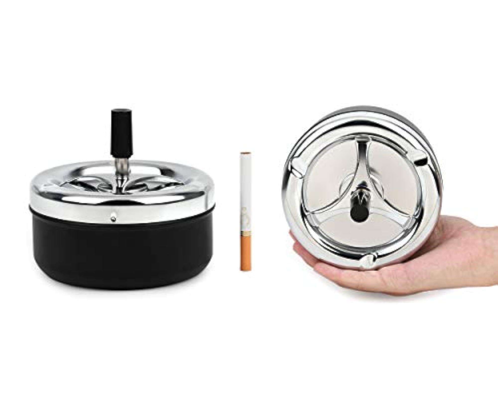 Large Round Push Down Spinning Metal Ashtray
