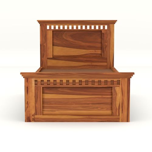 Image of Solid Sheesham Wooden Bed 6X4 Bed Single Bed Without Storage for Bedroom - Single Cot Wooden BedSingle Size for Living Room Guest Room - 12 Month Warranty (Liam Honey)
