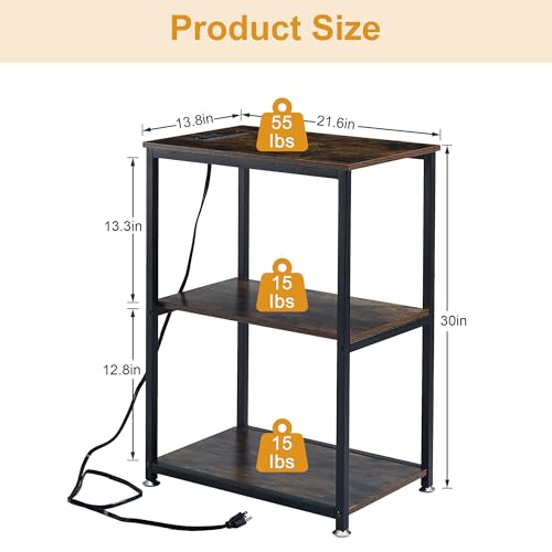 VECELO 30" Tall End Table with Charging Station & Storage Shelves