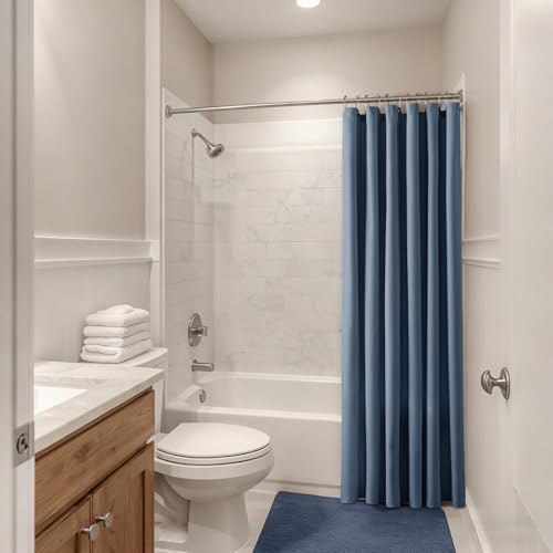 Jolilight Navy Blue Linen Small Stall Shower Curtains for Bathroom Natural Boho Shower Curtains Stall Bath 36x72 Cloth Fabric Half Narrow Water Repellent RV Drapes for Bathtub 36 x 72 Inches — view 2