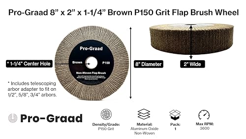 Image of 8 inch x 2 inch Brown P150 Cut & Polish Non-Woven Bench Grinder Polishing Burnishing Satin Finishing Flap Brush Wheel, Aluminum Copper Metal Golf Club Refurb, Compatible for 1 /2 inch, 5 /8 inch, 3 /4 inch Arbor