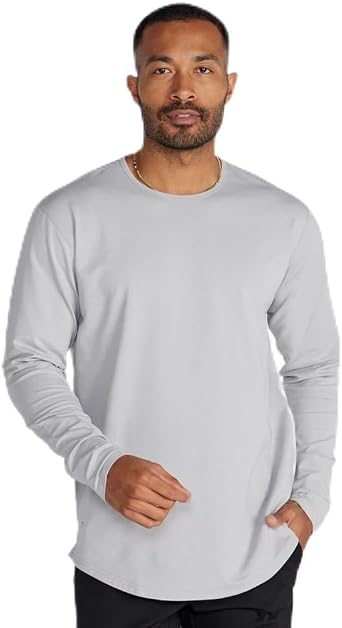 BYLT Mens Drop-Cut Long Sleeve Plain Crewneck Shirt for Men Soft Polyester, Cotton, Spandex Blend Wrinkle Resistant