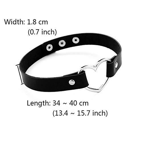 Jurxy 2 Stück Breit Lederhalsband Halskette Herz Form Damen Leder Choker Niet Halsband Gotik Punk Rock Lederband Einstellbar Kragen – Schwarz