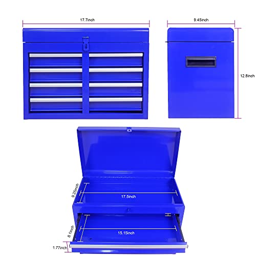 Pouseayar 5 Drawer Rolling Tool Box, Top Cabinet Snapped To Bottom Tool Box Tool Storage Cabinet, Tool Organizer With Wheels And An Adjustable Shelf For Garage, Workshop, Home Tool Storage - Blue #TOP3