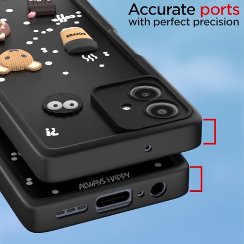 Image of Outlouders Back Cover for Moto G54 5G / G64 5G | 3D Cartoon Cute Fun Bear | Silicone Full Body Protection Bumper Case (Black)