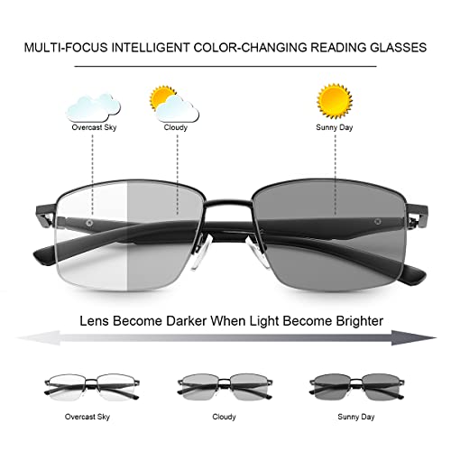 Photochromic Progressive Multifocus Reading Glasses W/ Spring Hinges 180° Transition Multifocal UV400 Sunglasses Sun Readers Blue Light Blocking Computer Eyeglasses Anti Glare Presbyopia for Men Women - Image 2
