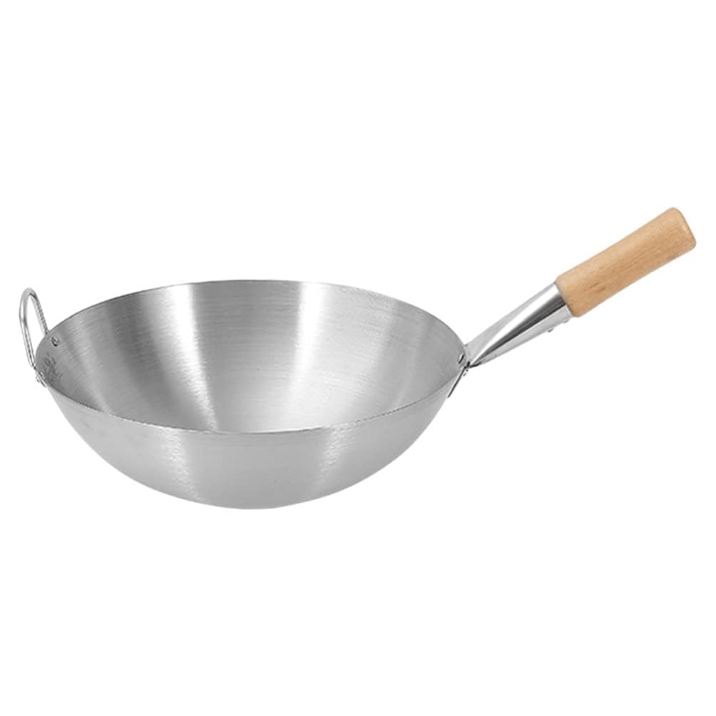 Stainless Steel Wok Pan Stir Fry Pan Deep Frying Wok Frying Skillet with Wooden Handle | 32cm