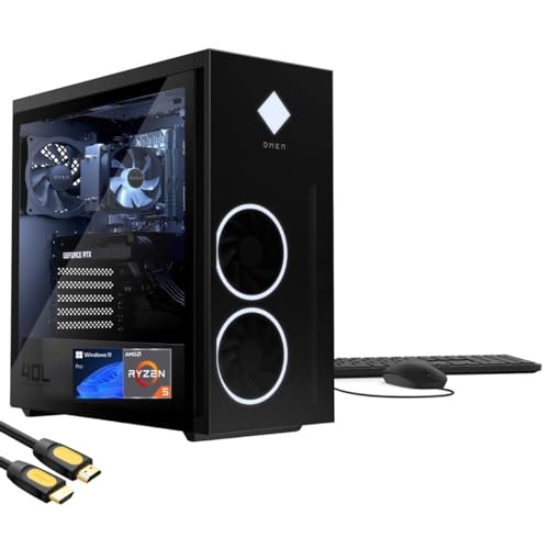 HP OMEN 40L Gaming Desktop PC, AMD Ryzen 5 5600G up to 4.4GHz, GeForce RTX 3060Ti, 16GB RAM 3200MHz, 1TB NVMe SSD+1TB HDD, RGB, Wi-Fi 6, Bluetooth, RJ-45, USB-C, SPS HDMI, Win 11 Pro, Black