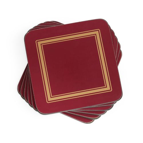 Pimpernel Classic Burgundy Drink Coasters Set of 6 - Heat & Stain Resistant Square Coasters with Non-Slip Cork Backing for Hot and Cold Beverages - 4