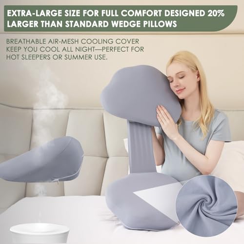 Image of Chilling Home Memory Foam Pregnancy Pillow for Sleeping, Cooling Maternity Pillow for Pregnant Women, Travel Wedge Pillows for Side Sleeper, Support for Back, Belly, Detachable Design, Height 6inch