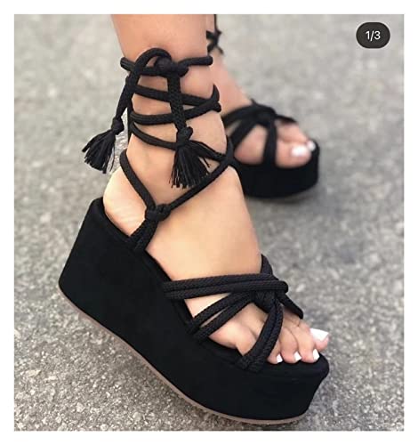 Ladies Sandals- Dresses Platform Sandals for Women, Fashion Tie Rope Camouflage Ankle Strap Summer Open Toe Beach Roman Shoes, Green, Black, Orange