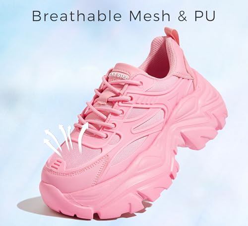 Image of LUCKY STEP Chunky Sneakers for Women Platform Tennis Fashion Dad Shoes Mesh Breathable Casual Wedge Lace Up Walking Sneakers