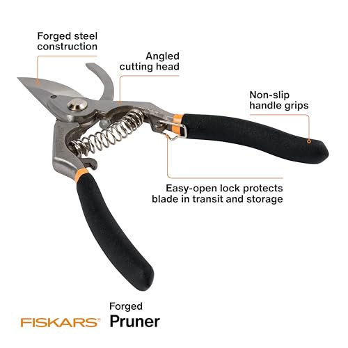 Image of Fiskars Deluxe Forged Bypass Pruner, 3 /4 inch Cut Capacity Garden Hand Pruners for Stems and Light Branches, Angled Cutting Head Reduces Wrist Fatigue, Precision Ground Steel Blade, Non Slip Grip