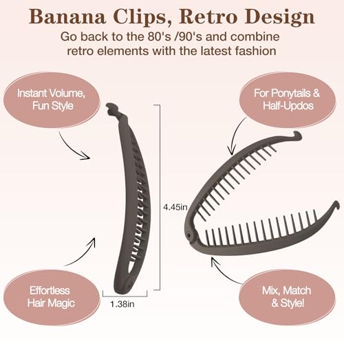 2 pinzas banana pequeñas para cabello fino, estilo retro, color beige marrón, set de 2 piezas miniatura 2