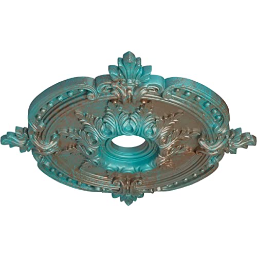 Image of Ekena Millwork CM28BECGS Benson Classic Ceiling Medallion, 28 3 /8 inch OD x 4 1 /2 inch ID x 1 5 /8 inch P, Copper Green Patina