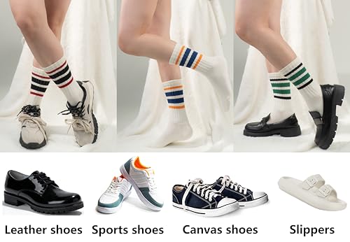 Image of BomKinta Striped Crew Socks Women - Retro Novelty Socks - Stretchy Casual Athletic Cotton Gifts Sock Size 5-10