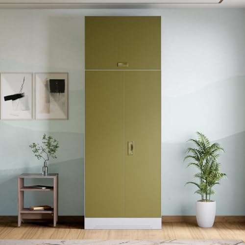 Image of GODREJ INTERIO Almirah Slimline 2-Door Steel Almirah, Cupboard for Clothes (Royal Ivory and Olive Branch), 1-Year Warranty, 1 Locker, 4 Shelves, Over Head Unit