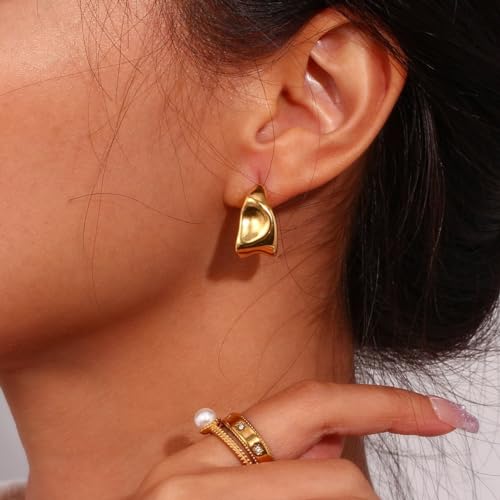 Chunky Gold Hoops Earrings for Women Trendy 14K Gold Plated Earrings Cute Huggie Hoops Hypoallergenic Earrings Jewelry Set Birthday Mom Gifts for Women…2