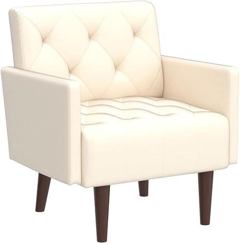 Miniatura 5 de PEIHONGET Silla decorativa de piel sintética, sillón moderno de mediados de siglo para sala de estar, silla copetuda, sofá individual, cojín de