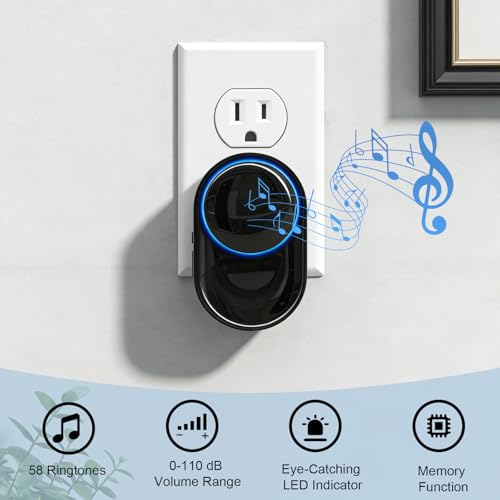 Wireless Doorbell, Waterproof Plug in Doorbell Kit Operating at 1300ft Range with 58 Chimes/5 Volume Levels/Flash Light for Home, Office and Garden (1 Receiver & 1 Transmitter) - Image 4