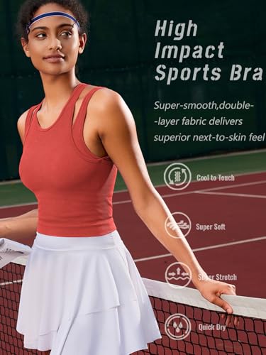 Image of RUNNING GIRL Sports Bras for Women High Impact Seamless Ribbed Longline High Neck Workout Crop Tank Tops Padded(BX3036Red,S)
