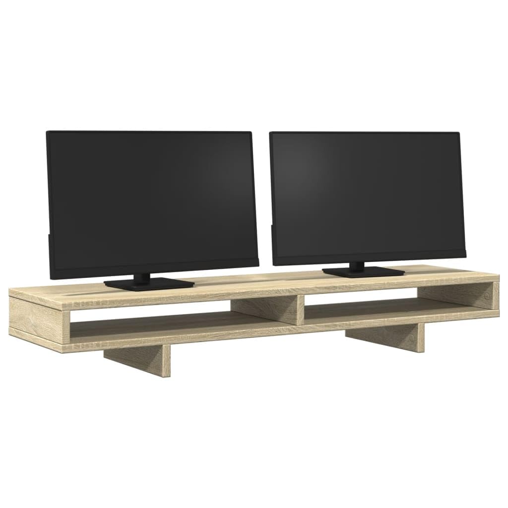 Supporto per monitor per ufficio in legno di rovere Sonoma con 2 scomparti organizer da scrivania e rialzo per monitor con spazio di archiviazione