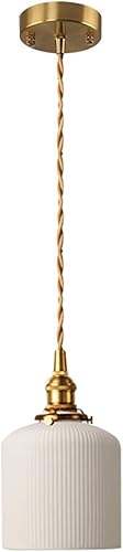 Lámpara colgante de pantalla de cerámica industrial con soporte de lámpara dorado, interruptor de perilla y cable trenzado para isla de cocina,