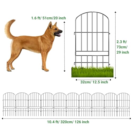 Image of ecofynd (2.3ft H X 10.4ft L) Decorative Garden Fence, 10 Pack Dig Fence Animal Barrier for Dog, Arched Flower Bed Edging, Wire Border Panel for Dogs, Rabbits, Landscape Patio Yard Outdoor Decor, GF7