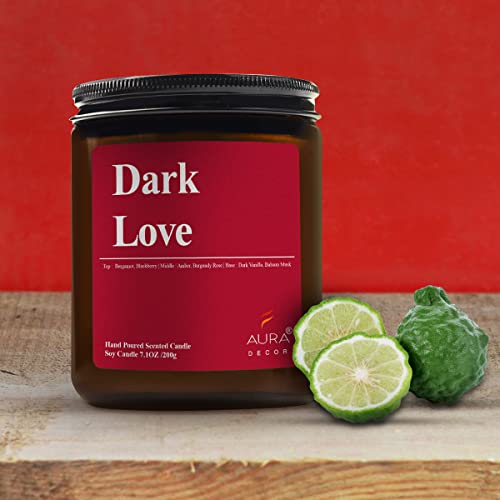 Image of AuraDecor Dark Love Scented Jar Candle | Handpoured Soy Wax Candle with 50 hr Long Burn Time | Premium Amber Jar Aromatherapy Votive Candle | Ideal Gift for Home & Decor
