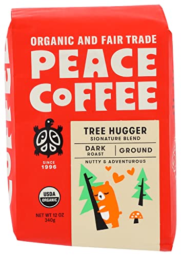Peace Coffee Tree Hugger Signature Blend Dark Roast Ground Coffee, Caffeinated, 12 Ounce (Pack of 6)