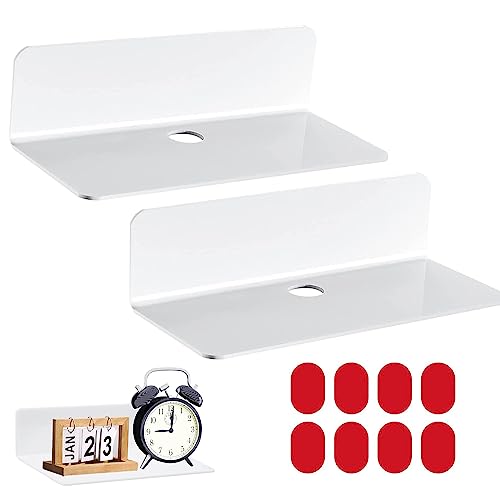 2 Piezas Baldas Pared Sin Agujeros, Estantes de Acrílico de 23 cm, Estantes de Pared Blancos, para Dormitorio, Salón, Baño, Cocina, Oficina