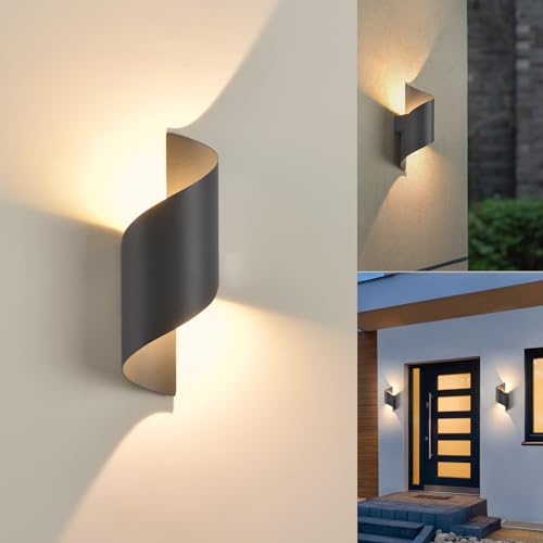 LED Applique Murale intérieur/Extérieur,10W 3000K blanc chaud Lampe Murale,Moderne Up Down Luminaire Murale,Éclairage Mural Etanche IP65,Spirale Métal...