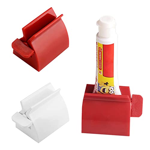 UPOOS 2 Pcs Toothpaste Squeezer, Porte-Siège de Dentifrice & Cosmétique, Distributeur de Dentifrice Presse Tubes de Dentifrices, Presse-Tubes de Peinture(Blanc & Rouge) Cover