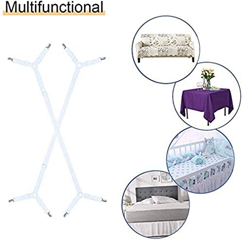 Felly Verstellbare Bettlakenspanner, 2 Stück Elastische Lakenhalter, Weiß Betttuchspanner, Lakenspanner mit Metallclips, für Bettlaken, Matratze, Bügelbrett Oder Sofa, Weiß - Image 7