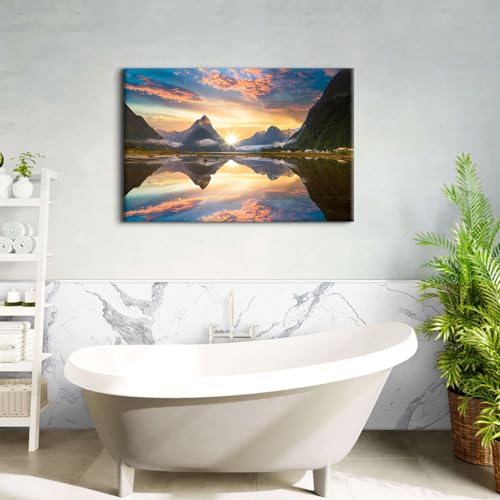 Image of Nature Scenery Canvas Wall Art for Living Room Office Wall Decor National Parks Poster Prints Mountains Lake Reflection Landscape Painting Misty Forest Scenery Modern Artwork Home Decorations 32x48 inch