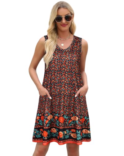 Image of elescat Womens Summer Dresses Casual V Neck Sleeveless Pockets Beach Loose Tank Sundress 2026
