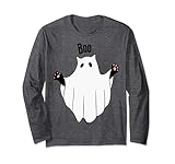 gatto fantasma boo halloween divertente spettrale gatto nero maglia a manica