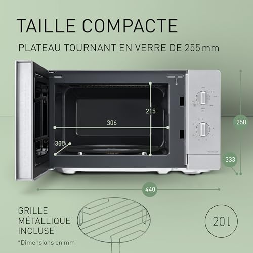 Panasonic NN-GM23QMEPG Four à Micro-Ondes Gril 20L avec Plateau en Verre et Grille Métallique, 800W, Grill 1000W, Décongélation, Réglage par Cadran, Quick 30, Minuterie, Argent – Image 4