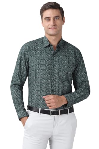 Image of Peter England Men's Printed Formal Shirt with Nature-Inspired Motifs - 100% Cotton, Full Sleeves, Regular Fit